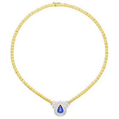 Lot 38 - Two-Color Gold, Diamond and Sapphire Necklace