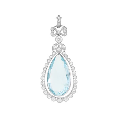 Lot 86 - Belle Époque Platinum, Aquamarine and Diamond Pendant