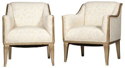 Lot 259 - Pair of Art Deco Style Upholstered Giltwood...