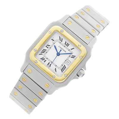 Lot 55 - Cartier Stainless Steel and Gold 'Santos' Wristwatch