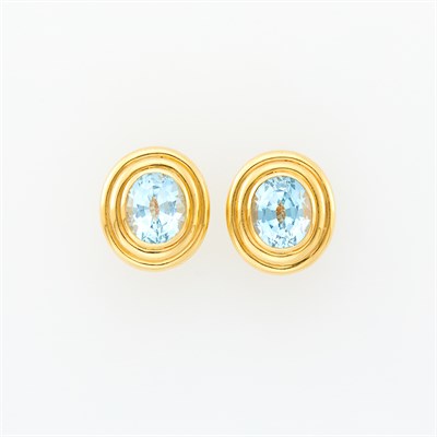 Lot 1016 - Pair of Gold and Blue Topaz Earclips