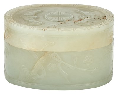 Lot 36 - A Chinese Celadon Jade Box and Cover Qing...