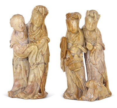 Lot 292 - Two Chinese Figural Soapstone Groupings Qing...