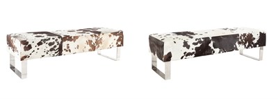 Lot 364 - Pair of Cowhide Upholstered Chrome Benches...