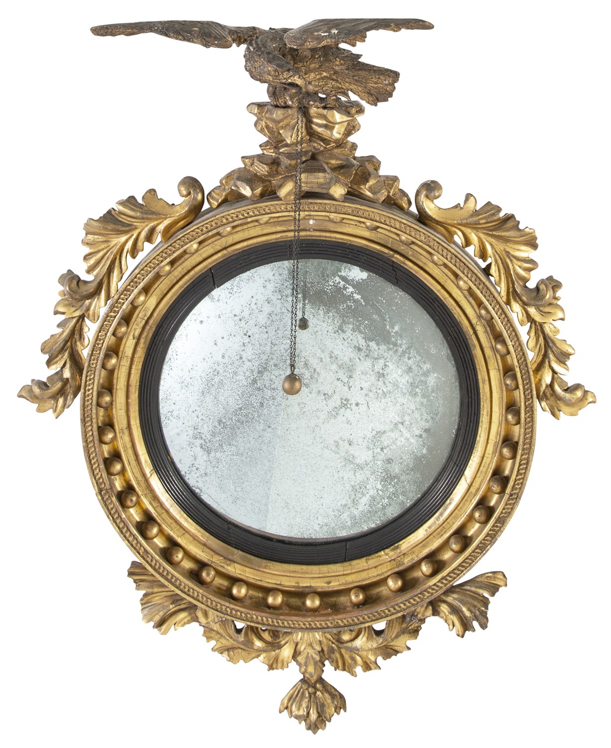 Lot 1240 - Classical Giltwood and Ebonized Convex Mirror...