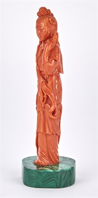 Lot 98 - A Chinese Coral Carving of a Meiren Early 20th...