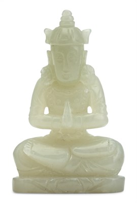 Lot 54 - A Chinese White Jade Carving of a Bodhisattva...