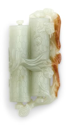 Lot 53 - A Chinese Celadon and Russet Jade Carving...