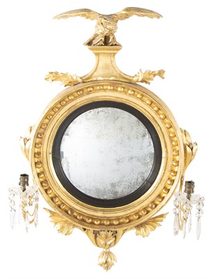 Lot 125 - Regency Style Giltwood Convex Girandole Mirror...