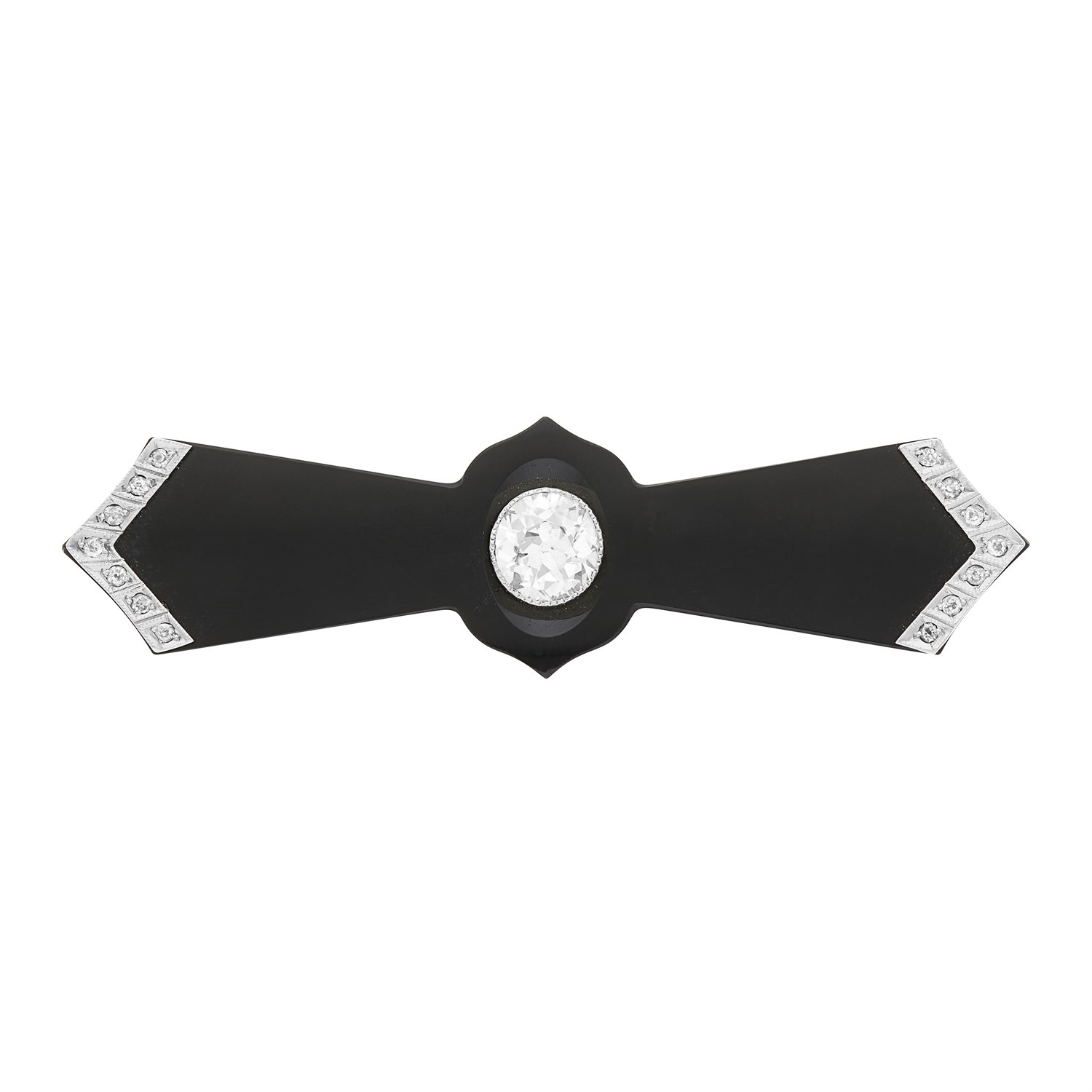 Lot 60 - Two-Color Gold, Black Onyx and Diamond Bow Brooch
