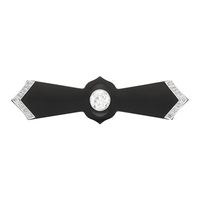 Lot 60 - Two-Color Gold, Black Onyx and Diamond Bow Brooch