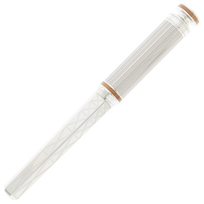 Lot 1226 - Cartier Silver, White Gold, Enamel, Wood and Mother-of-Pearl 'Santos Demoiselle Limited Edition' Fountain Pen