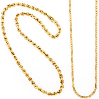 Lot 1239 - Two Long Gold Chain Necklaces