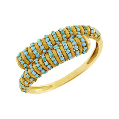 Lot 142 - Gold and Turquoise Crossover Bangle Bracelet