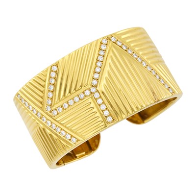 Lot 131 - Gold and Diamond Cuff Bangle Bracelet