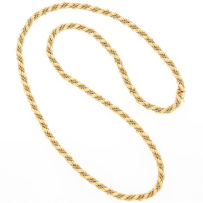 Lot 1012 - Long Two-Color Gold Rope-Twist Necklace