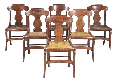 Lot 1146 - Set of Six Figured Maple Classical Side Chairs...