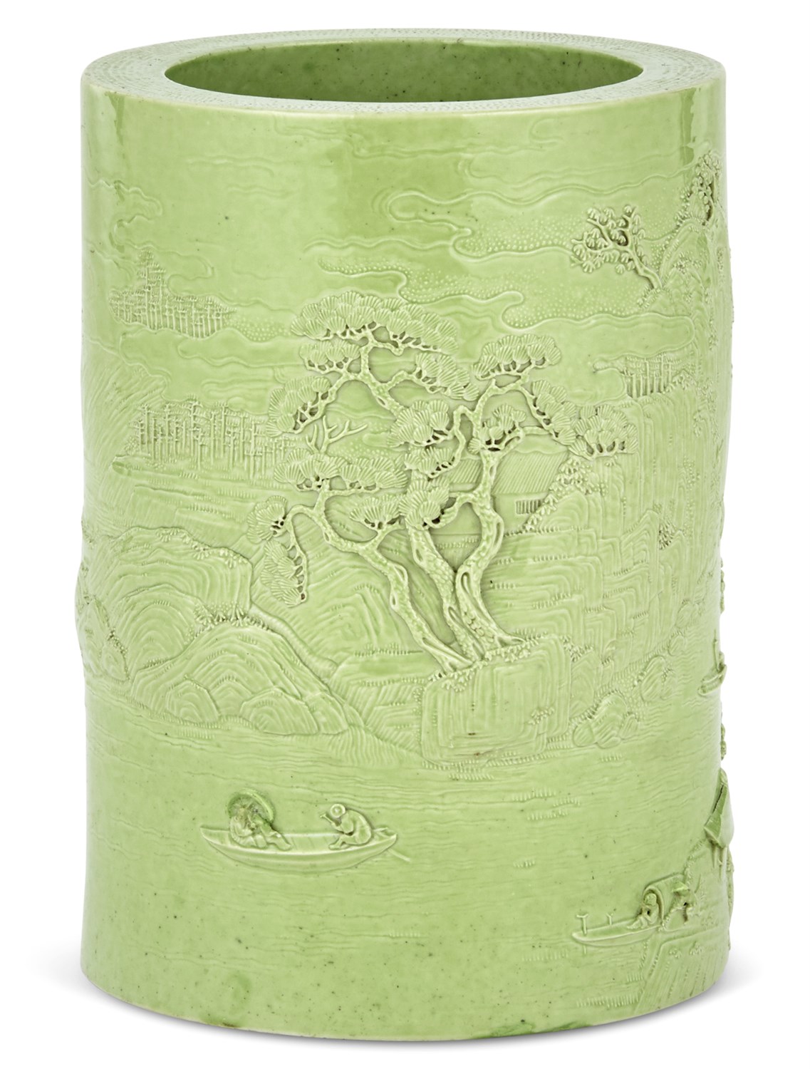 Lot 184 - A Chinese Molded Paste Porcelain Brush Pot by...