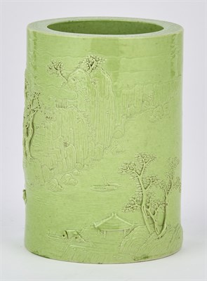 Lot 184 - A Chinese Molded Paste Porcelain Brush Pot by...