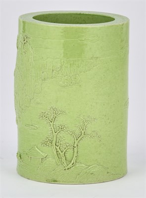 Lot 184 - A Chinese Molded Paste Porcelain Brush Pot by...