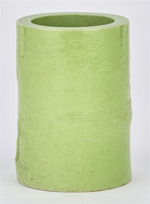 Lot 184 - A Chinese Molded Paste Porcelain Brush Pot by...