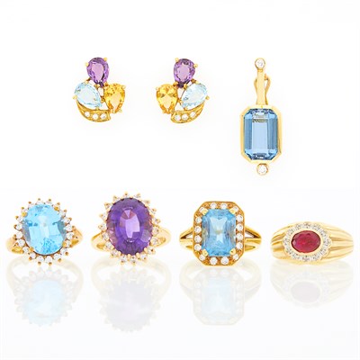 Lot 1229 - Group of Gold, Colored Stone and Diamond Jewelry