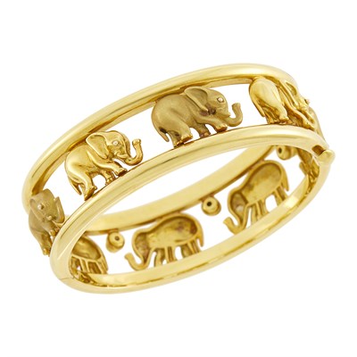 Lot 23 - Gold Elephant Bangle Bracelet