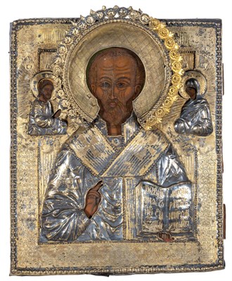 Lot 1116 - Russian Silver Icon of St. Nicholas the...