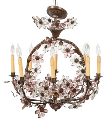 Lot 110 - Bagues Style Metal and Cut-Glass Eight-Light...