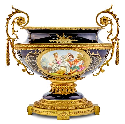 Lot 187 - Sèvres Style Gilt Metal Mounted Cobalt Ground...