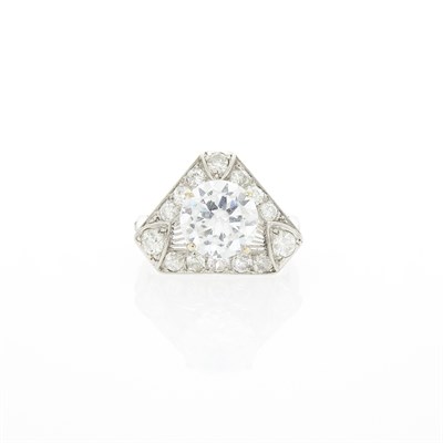 Lot 1258 - Platinum, Simulated Diamond and Diamond Ring