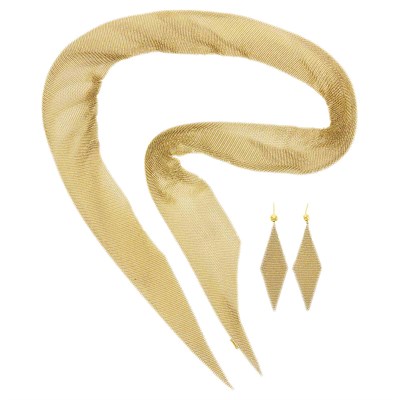 Lot 158 - Tiffany & Co., Elsa Peretti Gold Mesh Scarf Necklace and Pair of Earrings