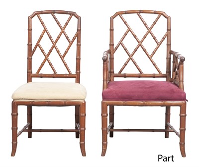 Lot 322 - Set of Eight Upholstered Faux Bamboo Dining...