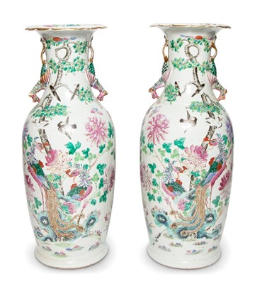 Lot 256 - A Pair of Chinese Enameled Porcelain Vases