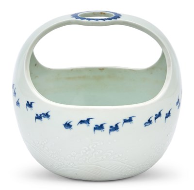 Lot 378 - A Japanese Hirado Porcelain Ikebana Basket...