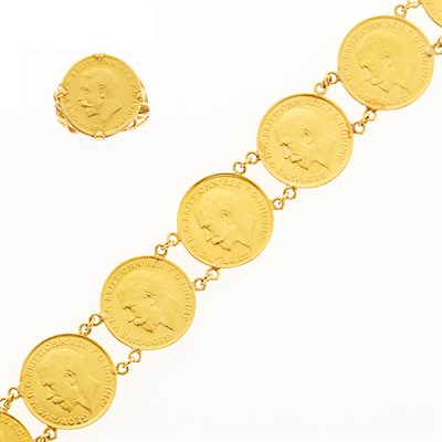 Lot 1112 - High Karat Gold and Gold Coin Bracelet and Ring