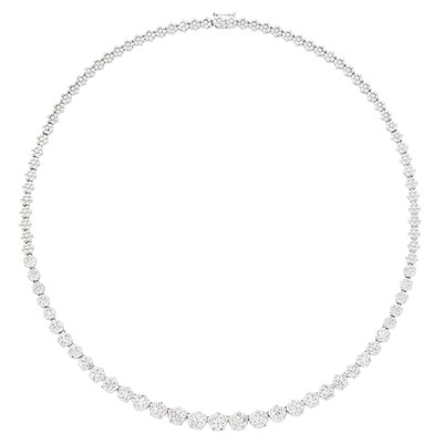 Lot 1047 - White Gold and Diamond Floret Necklace
