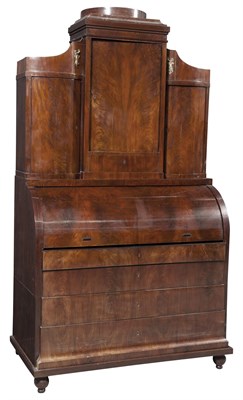 Lot 232 - Northern European Neoclassical Inlaid Mahogany Bureau Bookcase