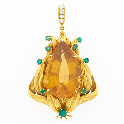 Lot 1184 - Gold, Citrine, Emerald and Diamond Pendant