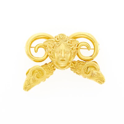 Lot 1115 - High Karat Gold Hermes and Ram's Head Brooch