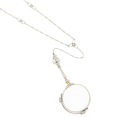 Lot 1183 - Platinum, Metal and Diamond Lorgnette Chain Necklace