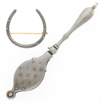 Lot 1222 - Silver, Gold and Diamond Lorgnette and Horseshoe Pin