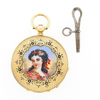 Lot 1185 - Gold and Enamel Hunting Case Portrait Miniature Pocket Watch