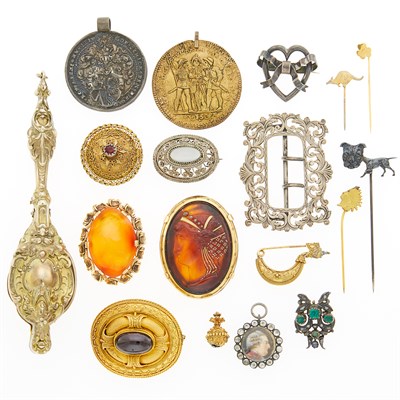 Lot 1203 - Group of Antique Gold, Low Karat Gold, Silver and Metal Jewelry and Fragments