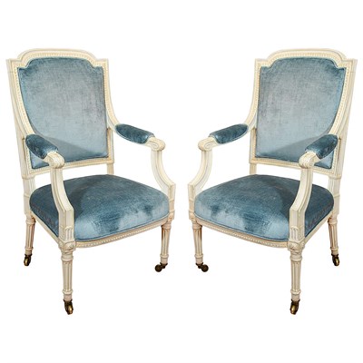 Lot 276 - Pair of Louis XVI Style Painted Fauteuils...