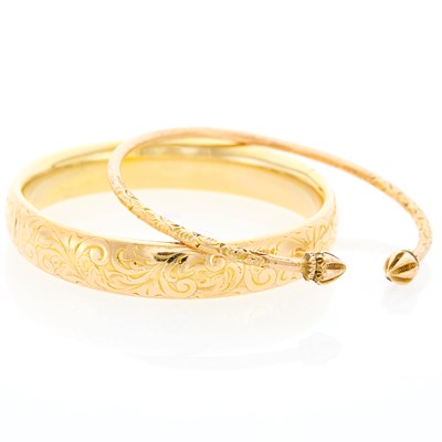 Lot 1179 - Two Low Karat Gold Bangle Bracelets