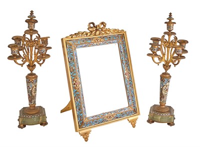 Lot 318 - Pair of French Champlevé Enamel and Onyx...