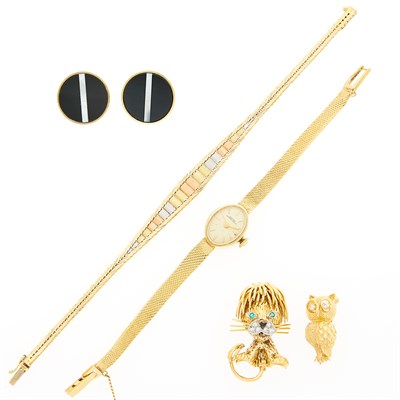 Lot 1262 - Group of Gold and Diamond Jewelry and Girard Perregaux Wristwatch