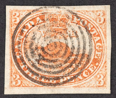 Lot 3150 - Canada 1851 Imperforate Laid Paper 3 Pence Red...