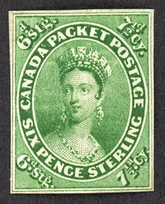 Lot 3158 - Canada 1857 Imperforate 7 1/2 Pence Green...